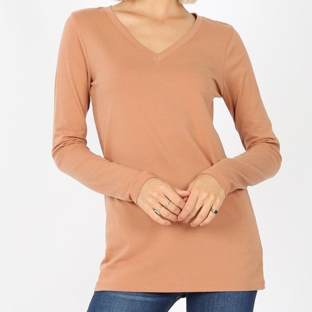 Cotton V-Neck Long Sleeve Top